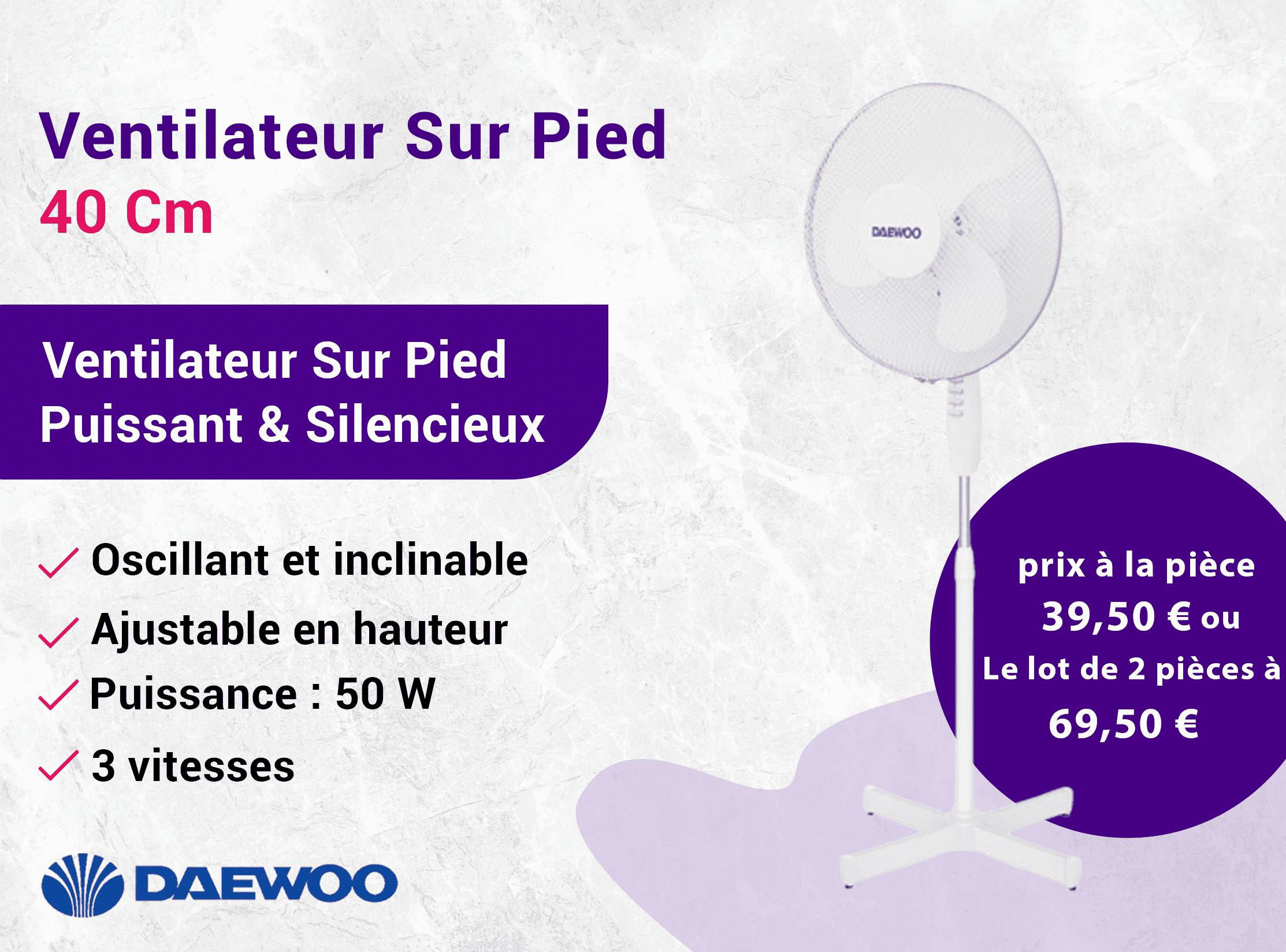 Ventilateur Sur Pied 40 Cm DAEWOO FL40III